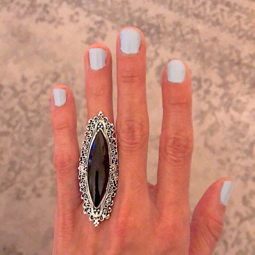 Black Filigree Boho Statement Ring